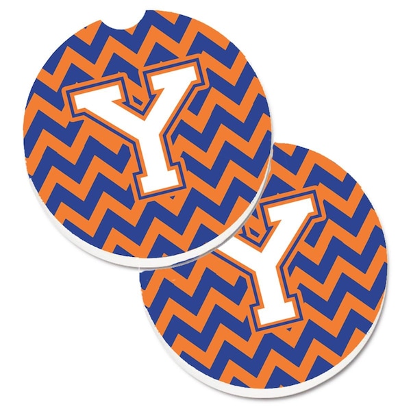 Carolines Treasures Letter Y Chevron Blue and Orange No.3 Set of 2 Cup Holder Car Coaster CJ1060-YCARC - main